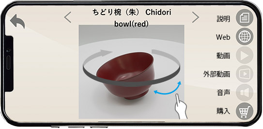 展示品をスライドすると360度回転画像